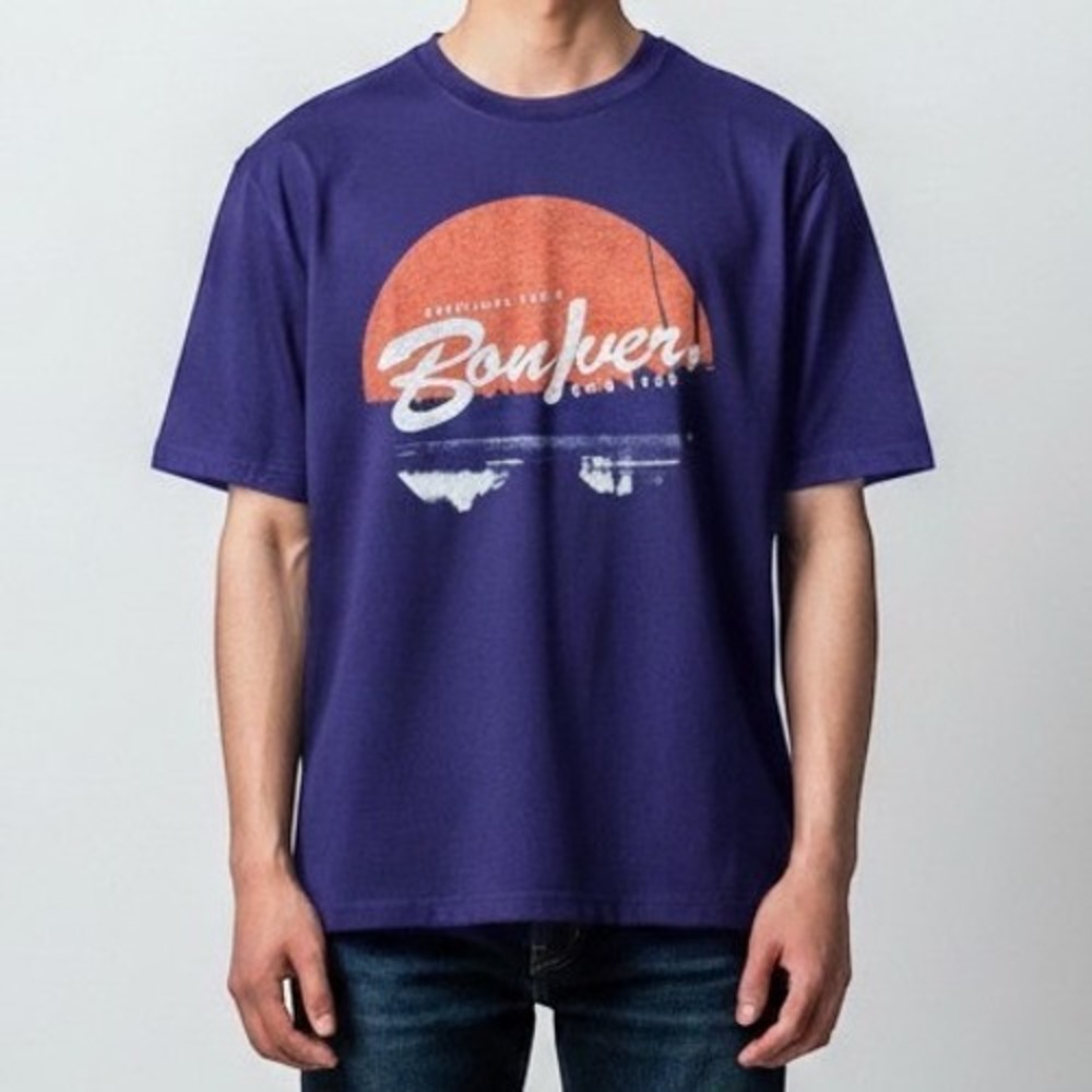 American Apparel Bon Iver Graphic T-Shirt Mens L Purple Heathered Band Tee USA
